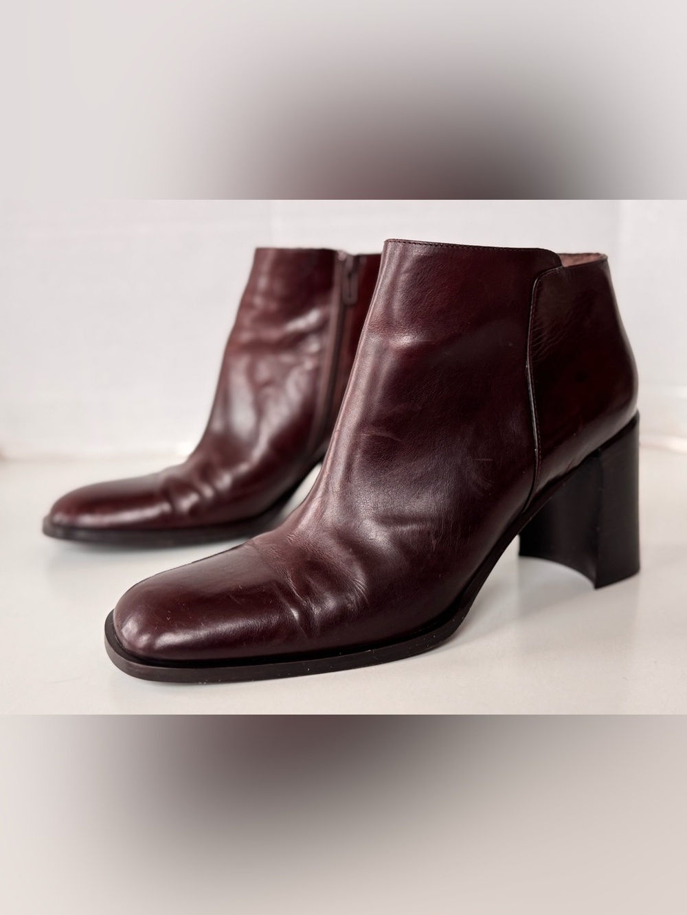 Vintage 90s Y2K VIA SPIGA Brown Square Toe Block Heel Ankle Boots Size 9.5 - Picture 5 of 11